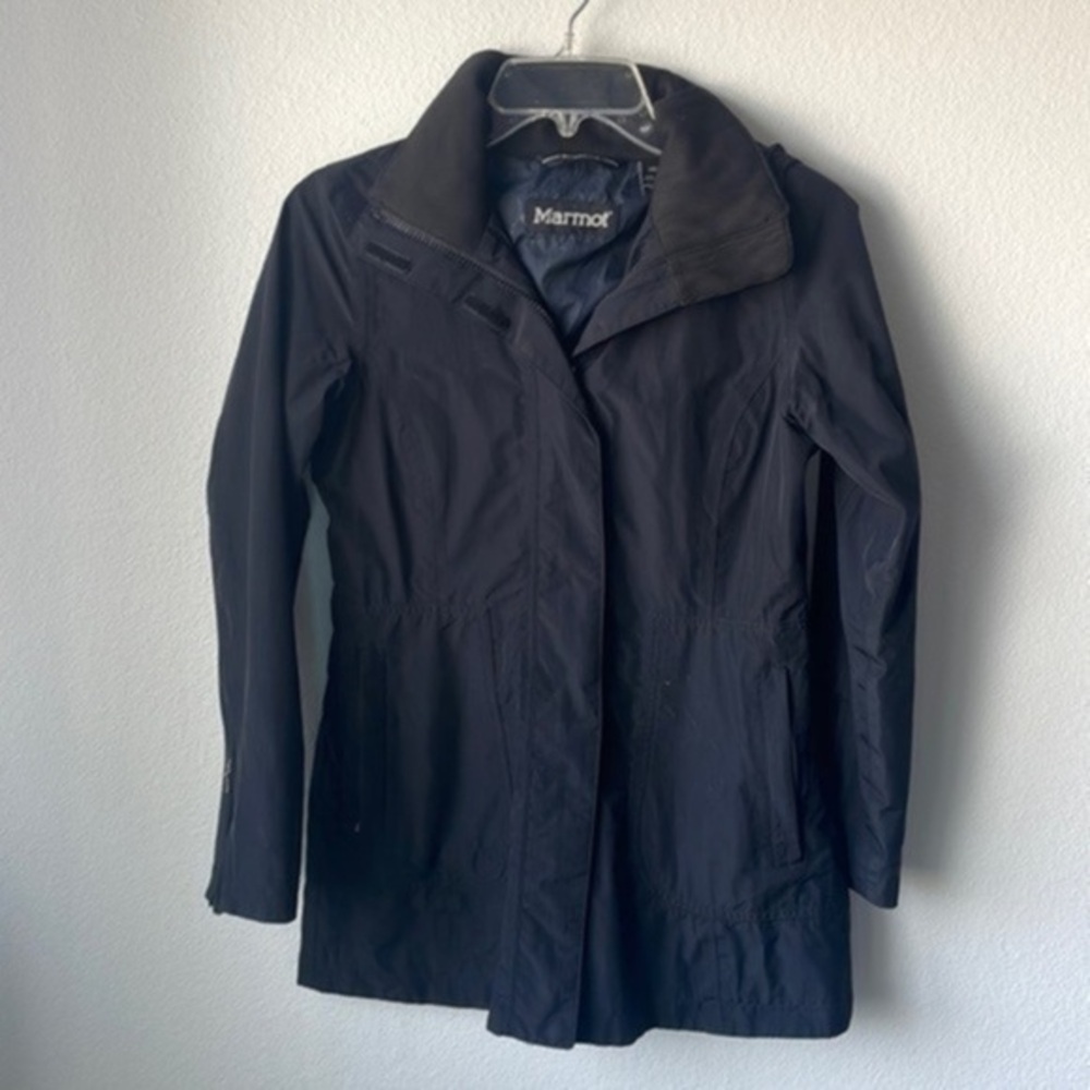 Marmot Jacket Membrain Lightweight shell rain black removable hood size XS